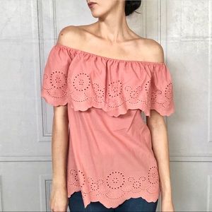 Coral Ruffled Off-Shoulder Top
